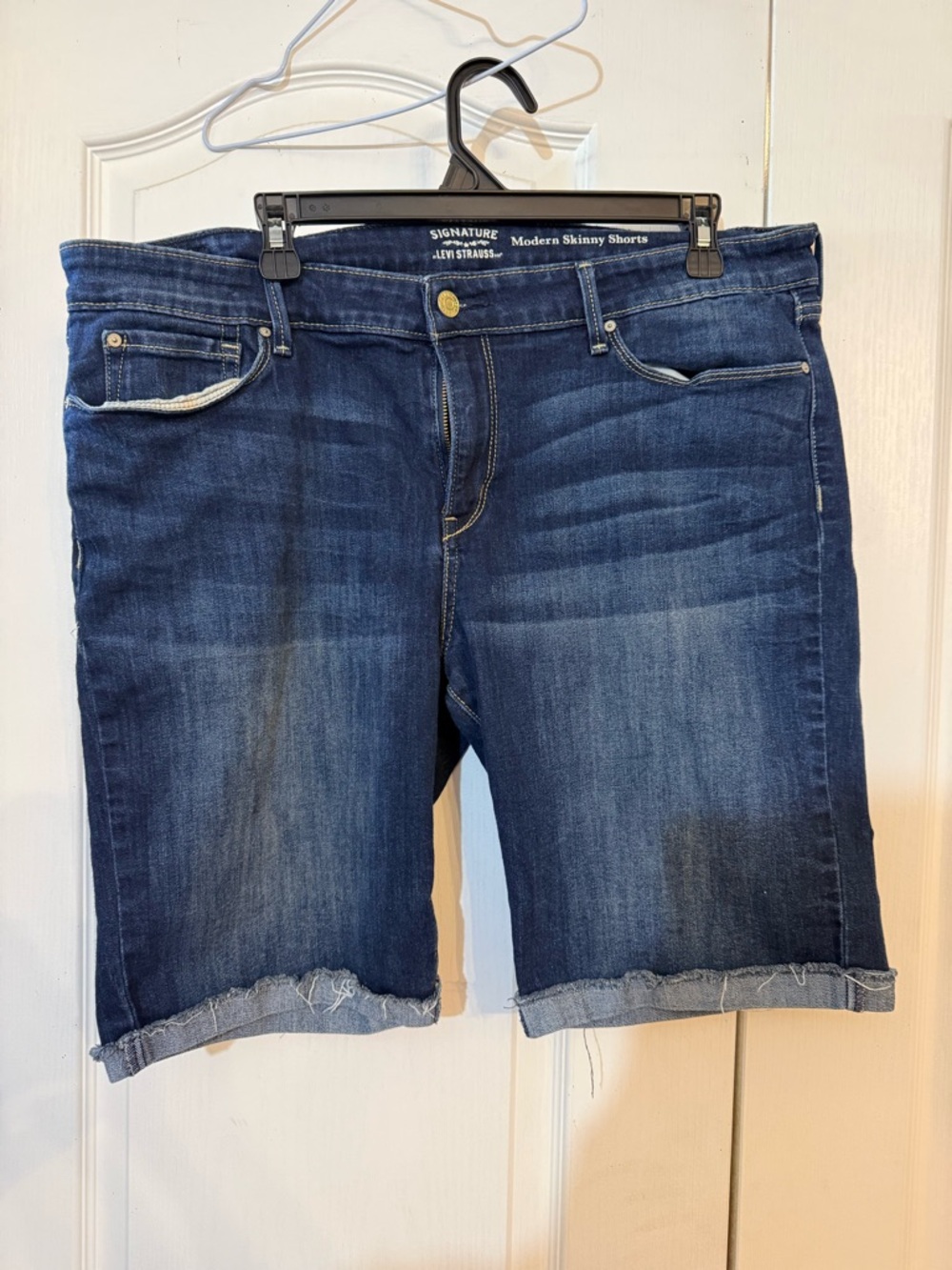Signature by Levi Strauss Dark Blue Denim Shorts with Brown Patch